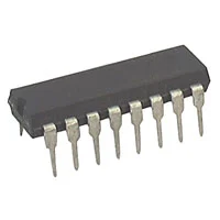 Black 14-pin dual in-line integrated circuit (DIP) chip with seven metal leads on each side